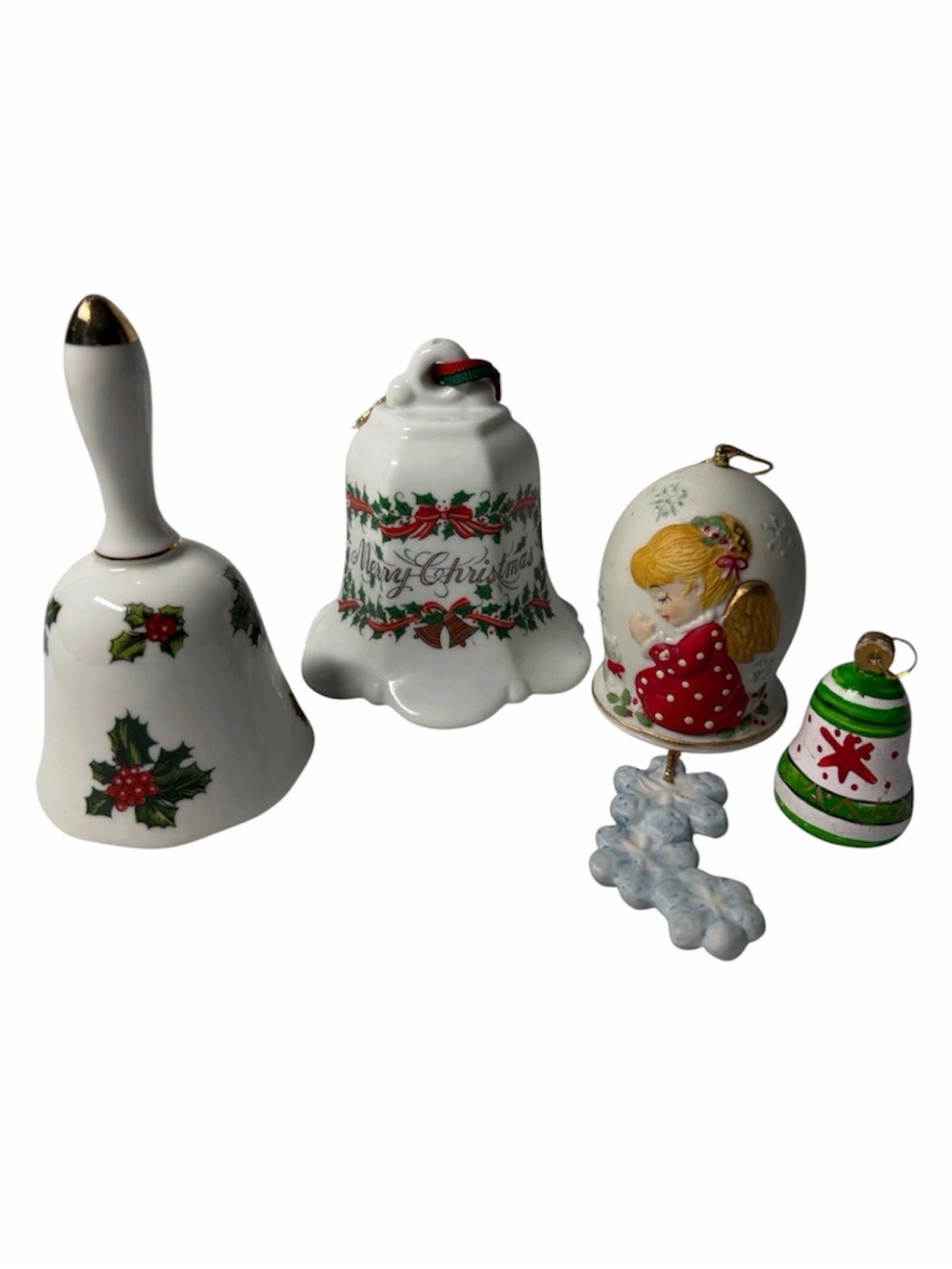 Lefton Jasco Lego Vintage Bells Christmas Ornaments Lot of 4